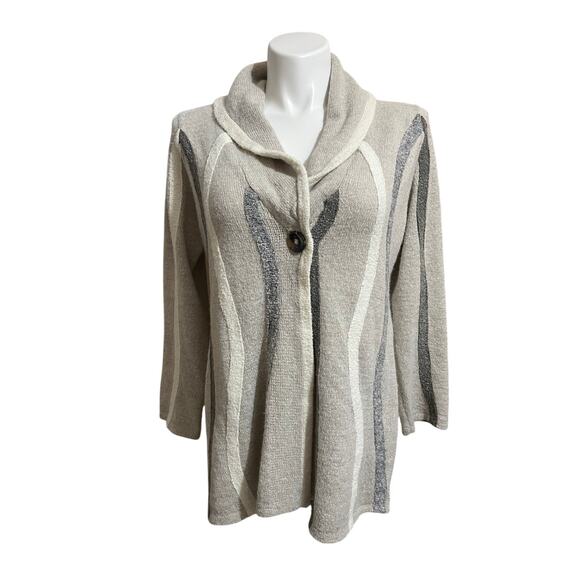 CURIO XL Wool Blend Cardigan - Oatmeal/Gray Chic Shawl‎ Collar New with Tags - Picture 1 of 13